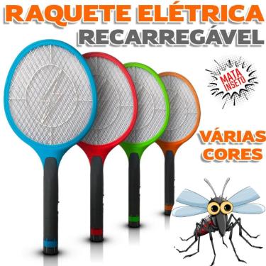 Imagem de Raquete Elétrica Mata Insetos Mosca Pernilongo Recarregável Pórtatil Bivolt