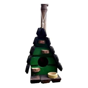 Imagem de Chalé de Passarinho Feito de Madeira com Comedouro - Decoração de Jard