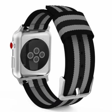 Imagem de Pulseira de nylon para Apple Watch Ultra 8 7 6 5 4 SE de 49 mm, 45 mm, 44 mm e 40 mm, pulseira esportiva para IWatch 3 de 42 mm e 38 mm (preto e cinza, para 38 mm, 40 mm e 41 mm)