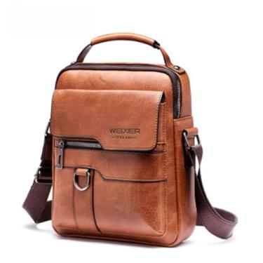 Imagem de TOKSHOP Bolsa Masculina De Ombro Couro PU Premium Crossbody Mensageiro Transversal Pequena (Marrom Claro)