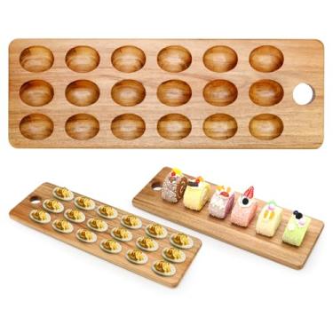 Imagem de Bandeja de ovos de madeira de acácia para suporte de ovos cozidos, bancada, tábua de queijo, bandejas de servir pratos de páscoa, prato de charcutaria, pratos pequenos, 18 furos, recipiente de ovo de