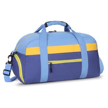 Imagem de WOOMADA Bolsa de viagem, bolsa de fim de semana com bolso molhado e manga para carrinho, bolsa noturna com compartimento para sapatos, Azul-celeste