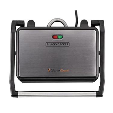 Imagem de Black Decker Grill Elétrico Cuisine Expert, Grill com Chapas Antiaderentes e Caixa Coletora de Gordura, Potência 800W, Preto e Inox, Modelo G1200, 220V