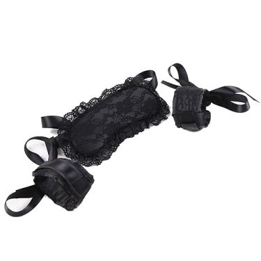 Imagem de TJCGCKK Máscara de renda para olhos algemas venda sexy punhos de pulso para dormir capa de olho joias sexy para dormir casais adultos preto