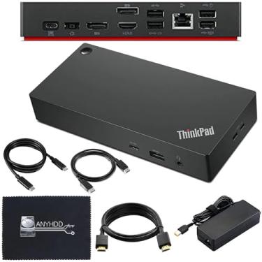 Imagem de ANYHDD 40AY0090US Lenovo Thinkpad Docking Station Dual Monitor Bundle - Lenovo Docking Station USB C, Thinkpad Dock with AC Adapter + HDMI Cable + DisplayPort Cable + USB C Cable + Microf