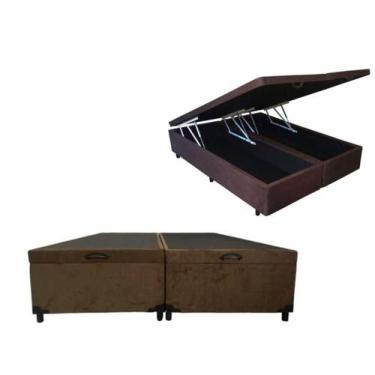 Imagem de Cama Box Baú Bipartido Queen Size, Blindado Suede Marrom - Real Comfor