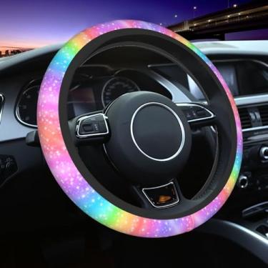 Imagem de Capa de volante arco-íris brilhante acessórios de carro bonito para mulheres meninas feminino universal 15 polegadas neoprene decoração interior automotivo protetor antiderrapante carro caminhão