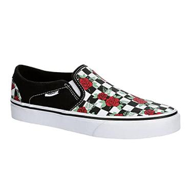 Imagem de Vans Tênis unissex Asher sem cadarço – Multi quadriculado – Preto, Multicor, 6.5 Women/5 Men