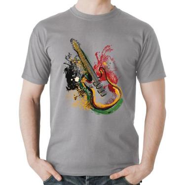 Imagem de Camiseta Algodão Guitarra Reggae - Foca na Moda, Cinza, M