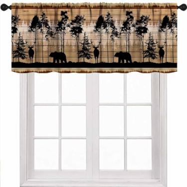 Imagem de Cortinas de janela de cozinha para cafeterias de madeira rústica, rústica, urso, veado, rústica, quarto, sala de estar, banheiro, tratamentos, 1 peça, 137 x 45 cm