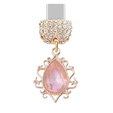 Imagem de ELISE & FONDA TP514 Tipo-C porta de carregamento cristal antipoeira pingente de telefone celular para iPhone 15/16/Samsung/OnePlus/Xiaomi/oppo telefones Android (rosa), approx. 1.9 cm (L) x 0.55 cm
