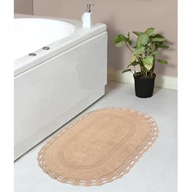 Imagem de Home Weavers Tapete de banheiro de crochê Hampton, coleção absorvente, macio, reversível, lavável à máquina, 53 x 86 cm, linho