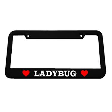 Imagem de Ladybug W/Hearts Zinco Metal Moldura para Placa de Carro Auto Tag Holder - Preto 2 Furos