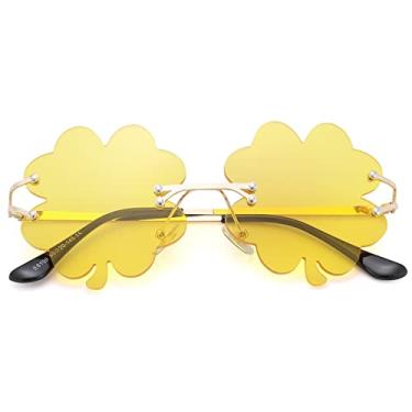 Imagem de Óculos de sol verde para Dia de São Patrício, trevo irlandês, trevo de quatro folhas, lentes verdes, óculos de sol de duende para homens e mulheres (A8 - armação dourada | lente amarela)