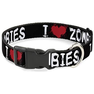 Imagem de Buckle-Down Coleira com clipe de plástico – I "Heart" ZOMBIES Bloody Splatter preto/branco/vermelho – 2,54 cm de largura – serve para pescoço de 38,1-66,04 cm – Grande