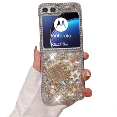 Imagem de Capa para celular compatível com Moto Razr 50 Ultra, Moto Razr Plus 2024, 3D feita à mão com pedras deslumbrantes de cristal, diamante, glitter, flor, joia moderna, para Moto Razr 50 Ultra, para
