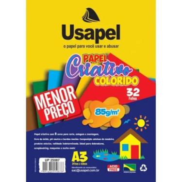 Imagem de Papel Criativo A3 Usapel 8 Cores 85g  297x420mm 32fls - Filiperson