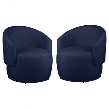 Imagem de Kit 2 Poltronas Decorativa Redondo Estofada Heitor Sala Escritório E Recepção Suede Azul Marinho Eli Móveis