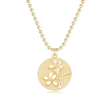 Imagem de MYEARS Colar feminino com nome personalizado, disco de moeda de ouro, pingente de medalha redonda gravado, corrente delicada banhada a ouro 14 K, joia personalizada simples