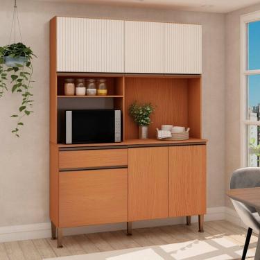 Imagem de Cozinha Compacta Marina 6 Portas 1 Gaveta 100% Mdf Freijó/Off White - Genialflex