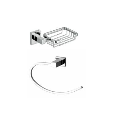 Imagem de Kit Toalheiro Argola e Saboneteira Cromada de Luxo Premium, Aço Inox de Qualidade, Design Elegante e Sofisticado, Resistência à Corrosão, Brilho Intenso e Durabilidade para Transformar seu Banheiro