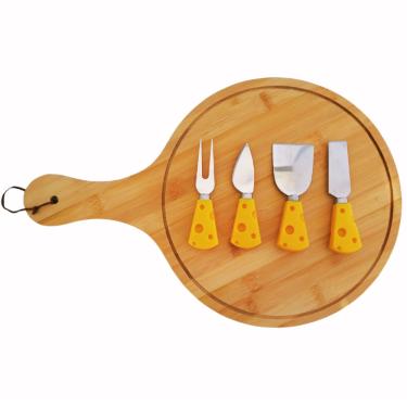 Imagem de Kit 5 Peças Tábua + Utensílios Para Queijos / Frios 30x45cm Bambu - Saldão