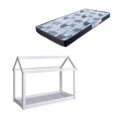 Imagem de Cama Infantil Montessoriano I Branco com Colchão Astra D20 Preto e Cinza