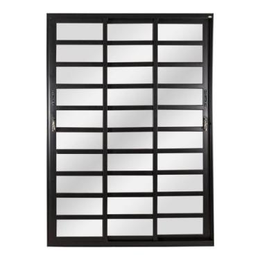 Imagem de Porta Correr 3 Folhas Móveis Central com Travessa Topsul 210x150cm Esq