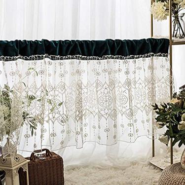 Imagem de LUOFDCLDDD Meia cortina, cortinas semitransparentes, cortina de cozinha, meia cortina, costura de tule, bordado requintado, estilo romântico francês/L200 x 60 cm (78,7 x 23,6 pol.)