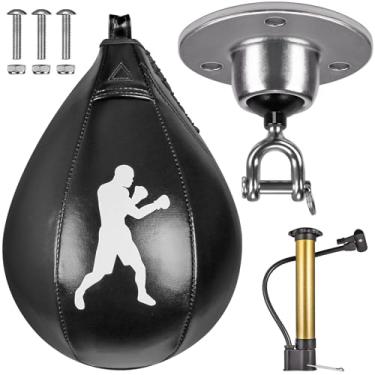 Imagem de Benelabel Bolsa de couro espesso com gancho giratório e inflador, sacos de velocidade de boxe - fácil de instalar e usar - melhore sua velocidade e reflexos