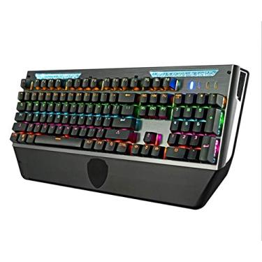 Imagem de Stsmcl Teclado mecânico real plug-in painel de metal azul com fio com bandeja competição 26 teclas sem treinamento