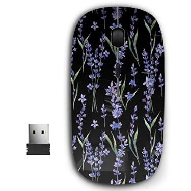 Imagem de Mouse sem fio USB ergonômico 2,4 G ergonômico para PC, laptop, computador, notebook com nano receptor (flor de lavanda silvestre aquarela)
