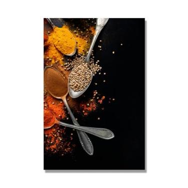Imagem de Arte de parede colorida em tela para especiarias e colher de tempero | Decoração de cozinha vintage | Arte moderna para casa e sala de jantar (especiarias mistas 41). 30 x 45 cm-11,8 x 17,7 pol. Sem