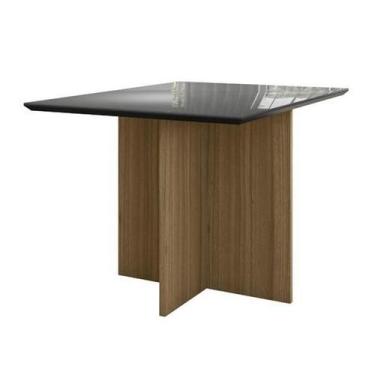 Imagem de Mesa de Jantar Helo 120cm com vidro Carvalho/Grafite - Poliman - Polim