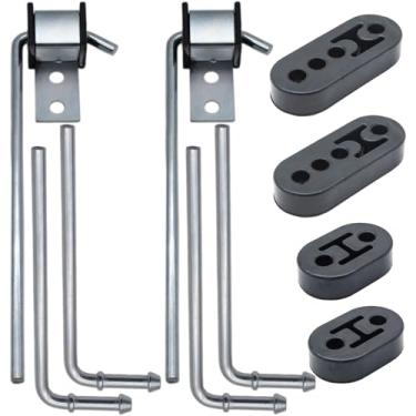 Imagem de Ganluuree Conjunto de 10 peças de haste de escapamento 25.4 cm 19.3 cm 90° Bend borracha ajustável cabides de silenciador de escape aço suave revestido de zinco carro grampos de substituição
