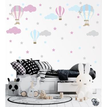 Imagem de Adesivo De Parede Balões Nuvens Estrelas Coloridas