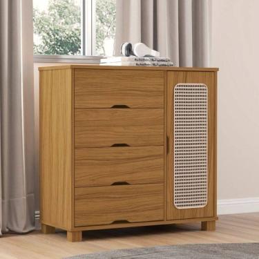 Imagem de Cômoda Clara 1 Porta e 4 Gavetas Tela Marrom