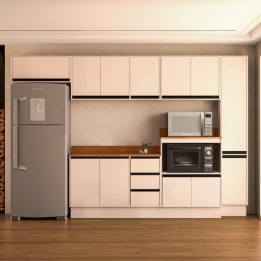 Imagem de Cozinha 6 Peças Balcão 3 Gavetas 2 Portas Aéreo Balcão Alto Paneleiro com Tampo Koya Branco/Creme