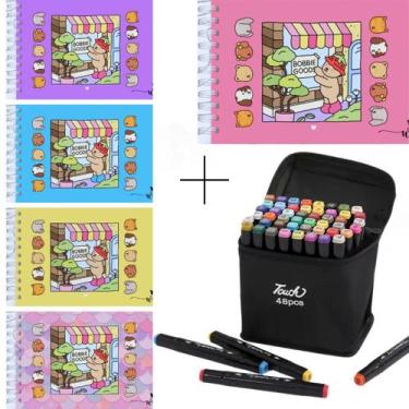 Imagem de Kit Livro De Colorir Bobbie Goods Capa Dura+48 Canetas Touch - JM Cria