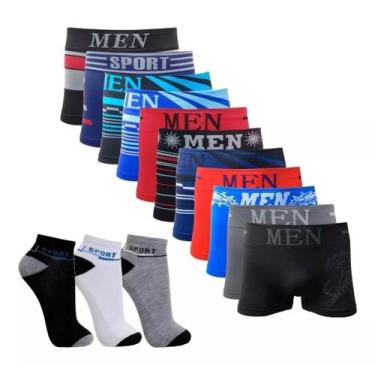 Imagem de Kit 10 Cuecas Boxer Adulto  12 Pares Meias - SPORT, M