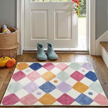 Imagem de jinchan Tapete de área 2x3 infantil lavável tapete interno pequeno macio antiderrapante moderno tapete diamante decoração de férias para quarto de bebê, quarto, banheiro, bagas em creme