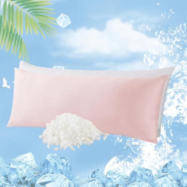 Imagem de WhatsBedding Almofada corporal de espuma viscoelástica com capa de resfriamento com zíper, travesseiro de corpo inteiro para adultos, travesseiro longo para dormir, suporte fofo, rosa gelo