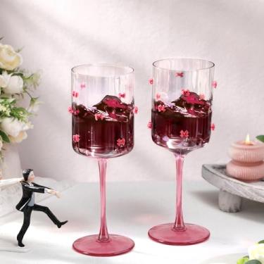 Imagem de Singhoow Pacote com 2 taças de vinho laço cupê rosa taças de vinho tinto 473 g recipiente decorativo delicado e elegante para casamentos, aniversários, cristais de alta qualidade