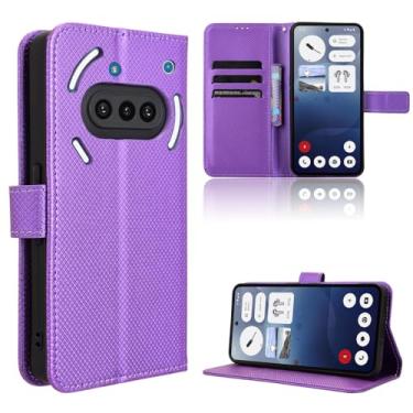 Imagem de Elubugod Capa de couro compatível com Nothing Phone 3A, capa flip de couro PU compatível com Nothing Phone (3a) Capa A059 roxa