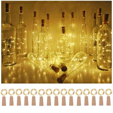 Imagem de Pacote com 15 lâmpadas de cortiça para garrafa de vinho, 10 LED/101 cm, fio de cobre em forma de cortiça, colorido, fada, mini cordão de luzes para festa, Natal, Halloween, casamento, decoração