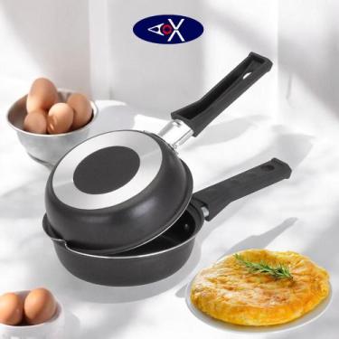 Imagem de Frigideira Dupla 14cm Antiaderente Para Ovo Hambúrguer e Omelete Cabo 