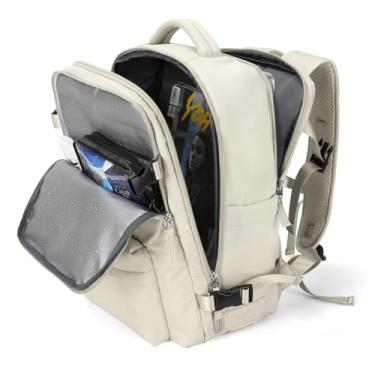 Imagem de Mochila de viagem grande feminina, bagagem de mão, mochila impermeável para fazer trilha e esportes ao ar livre, mochila escolar, D-bege