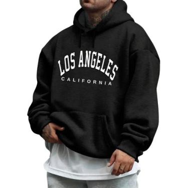 Imagem de Moletom Masculino Blusao Casual Basico Estampado Los Angeles - Qualida