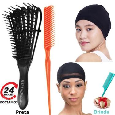 Imagem de Escova Polvo Cabelo Cacheado, Pente 3 Fileiras Fitagem, 2 Toucas De Pr