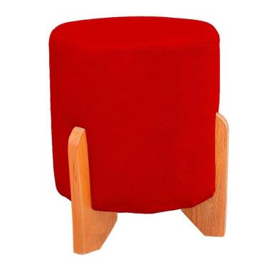Imagem de Puff Thor Luxo Madeira Maciça Redondo Suede Cor Vermelho